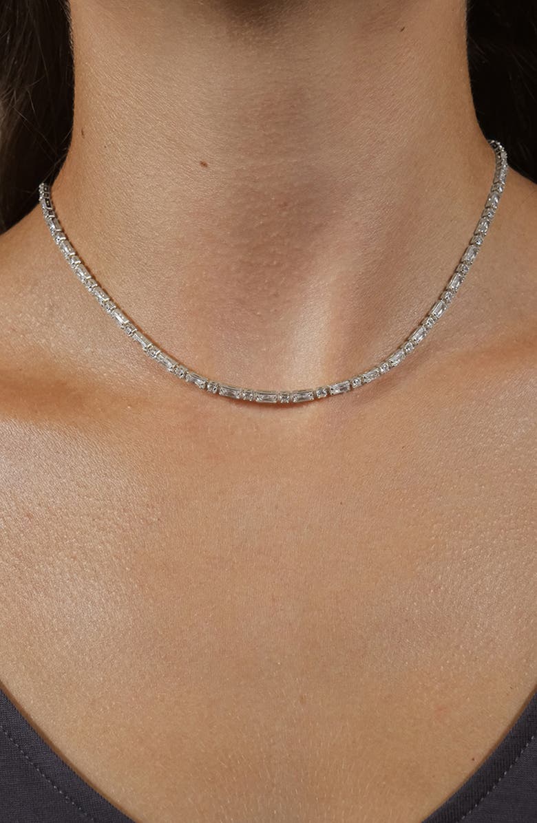 Sterling Forever Georgia Cubic Zirconia Tennis Necklace, Alternate, color, Silver