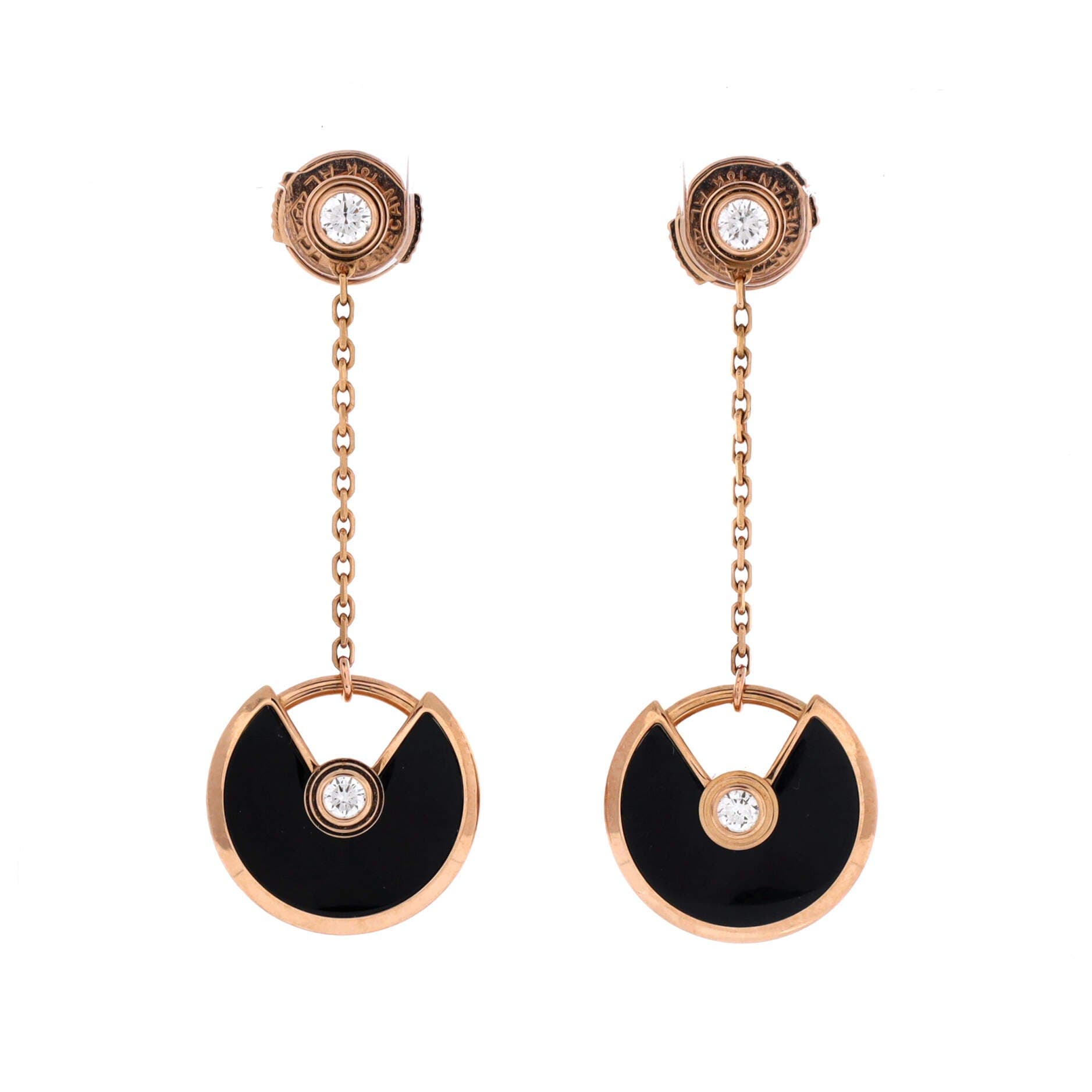 Amulette de Cartier Drop Dangle Earrings 18K Rose Gold with Diamond and Onyx XS, Main, color, Metallic Gold