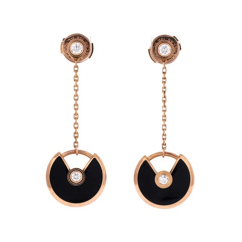 Amulette de Cartier Drop Dangle Earrings 18K Rose Gold with Diamond and Onyx XS