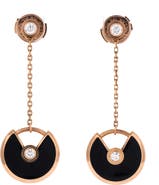 Pre-Owned Cartier Amulette de Cartier Drop Dangle Earrings 18K Rose Gold with Diamond and Onyx XS