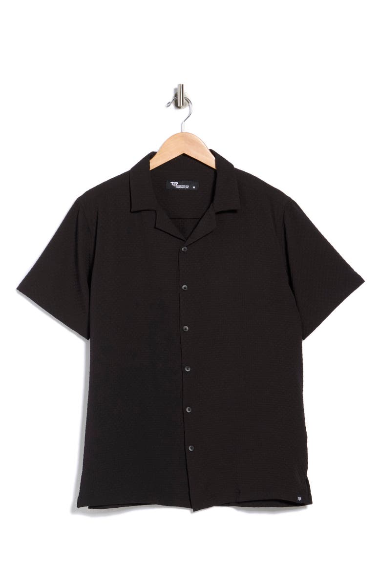 T.R. PREMIUM Relaxed Fit Camp Shirt, Main, color, Black