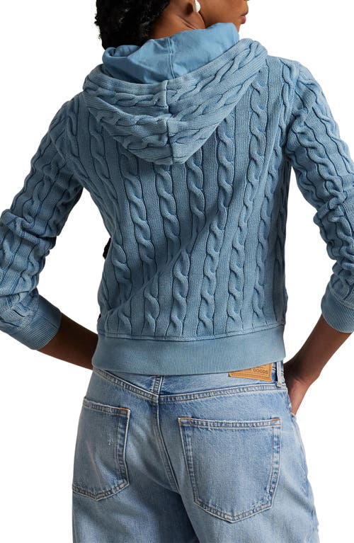 Shop Polo Ralph Lauren Cable Knit Cotton Full Zip Hoodie In Chambray Indigo