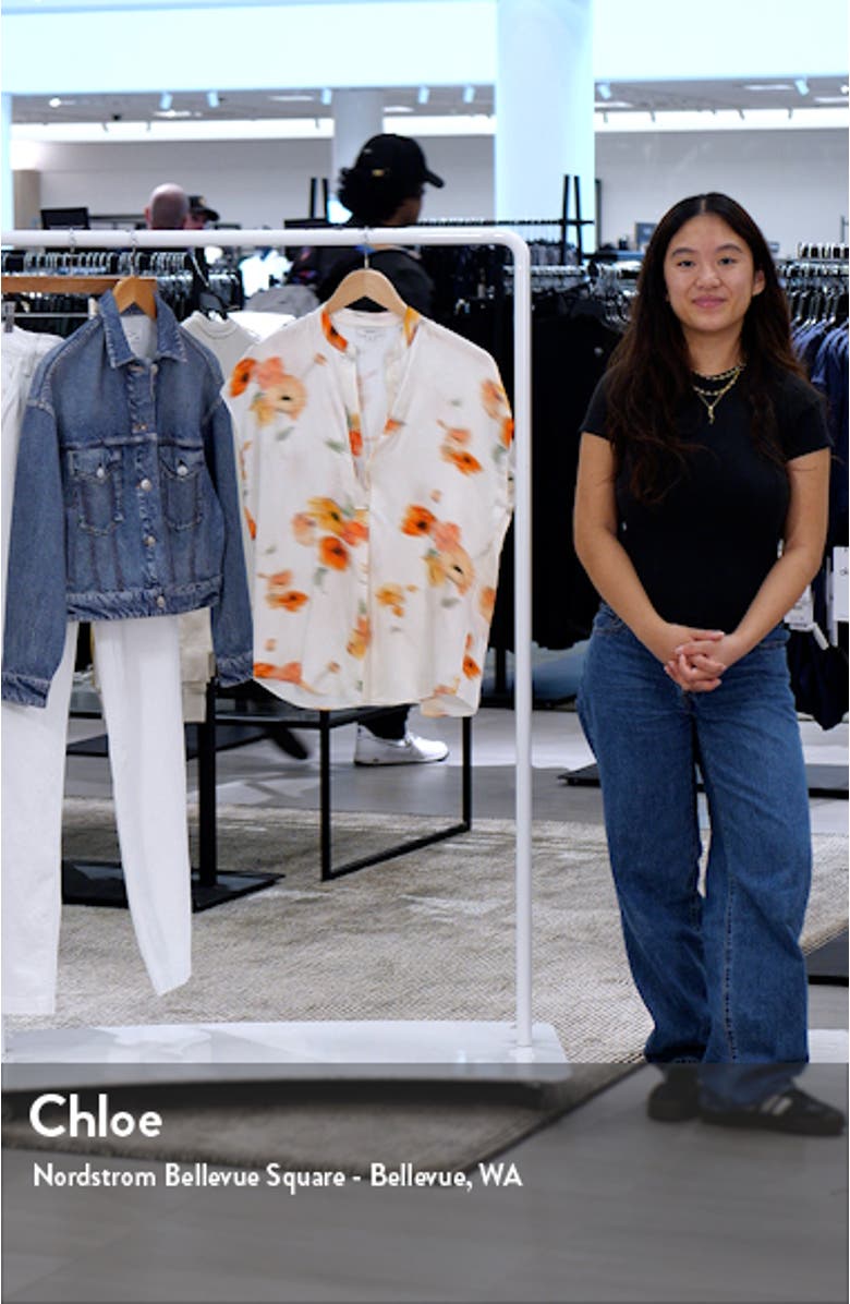 Poppy Blur Split Neck Silk Top, sales video thumbnail