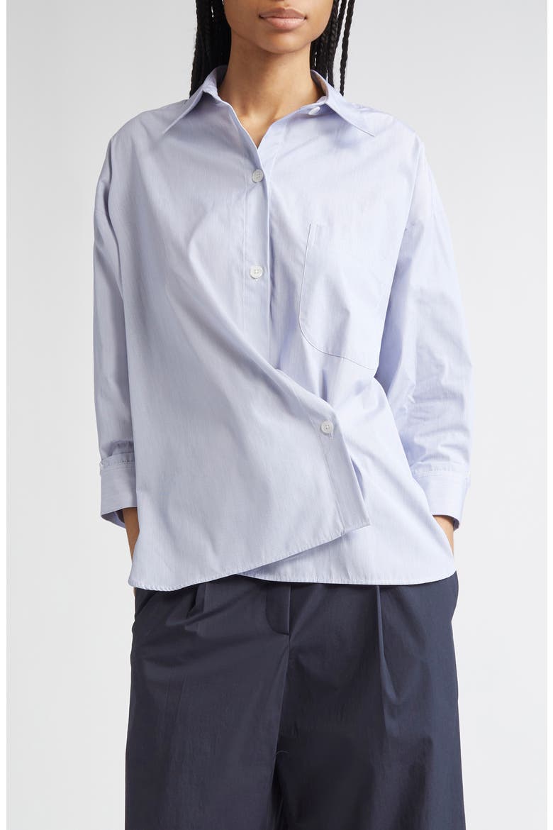 New Earl Pinstripe Button-Up Shirt, Main, color, WHITE / BLUE