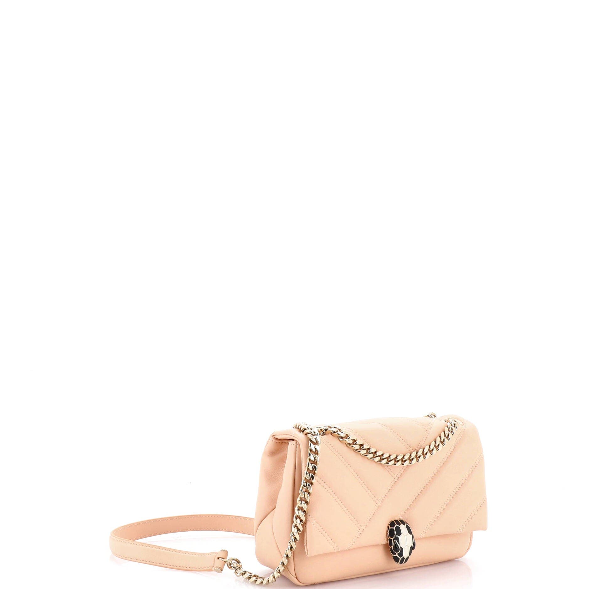 Serpenti Cabochon Shoulder Bag Diagonal Quilted Leather Small, Alternate, color, White