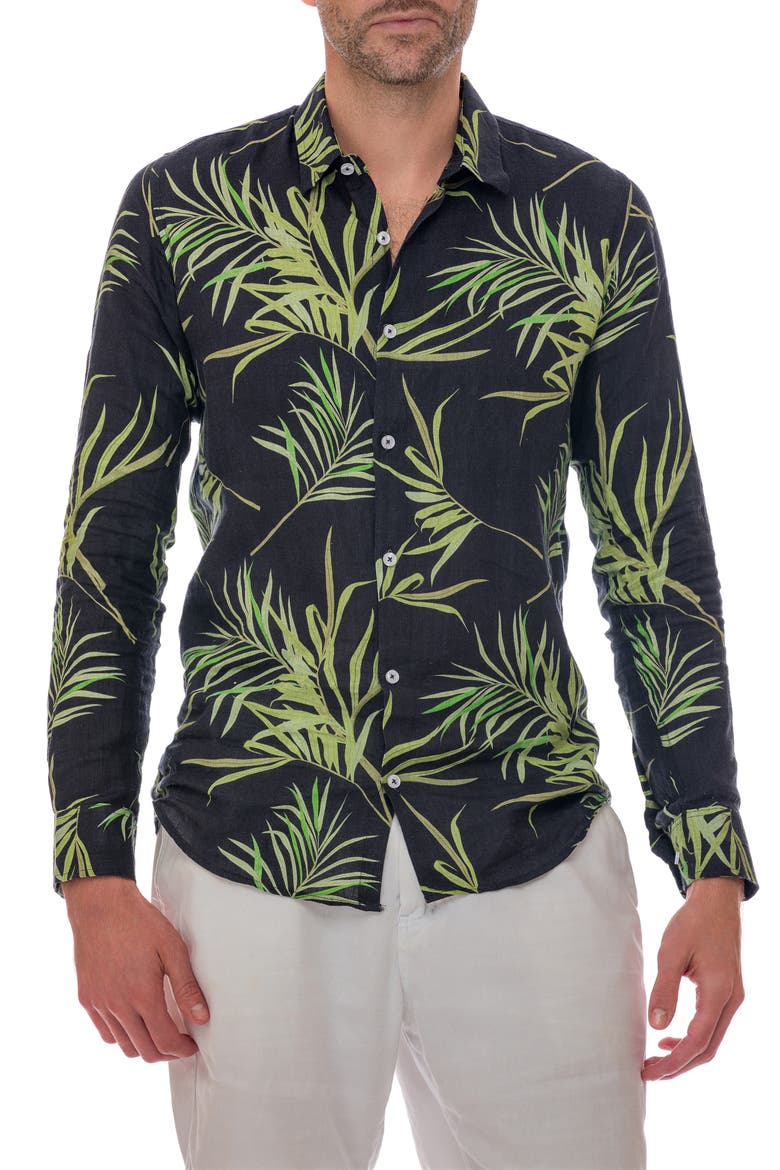 Linen Resort Button-Up Shirt, Alternate, color, BLACK