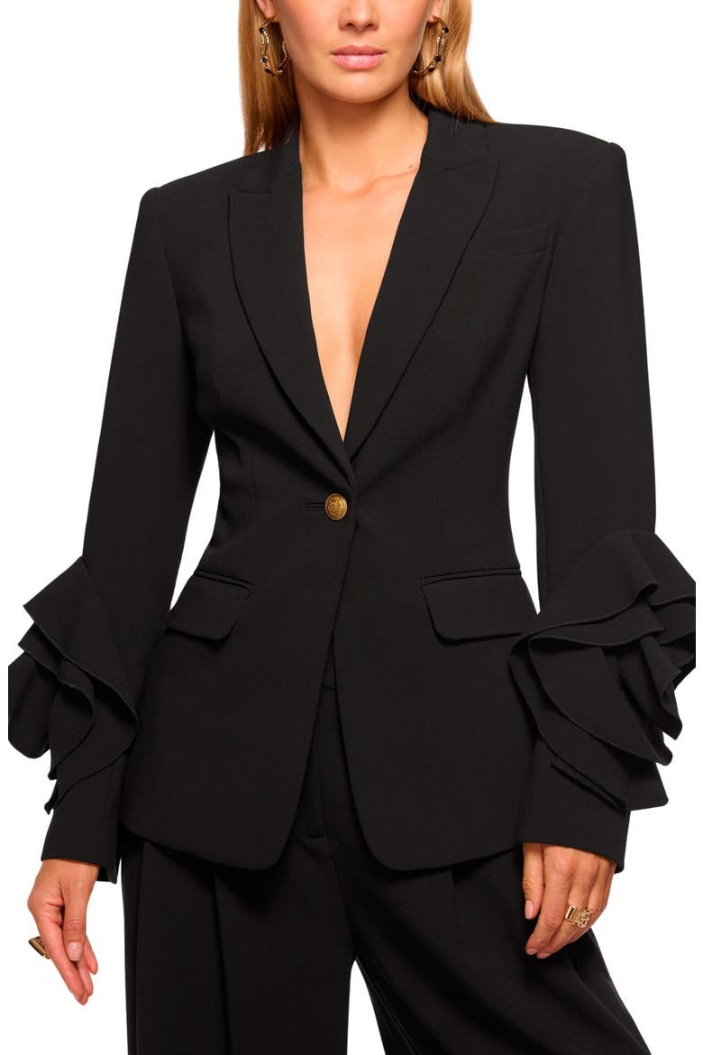 Leah Ruffle Sleeve Blazer, Main, color, BLACK