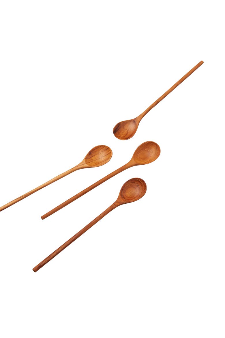 Teak Thin Spoons - Set of 4, Main, color, Brown