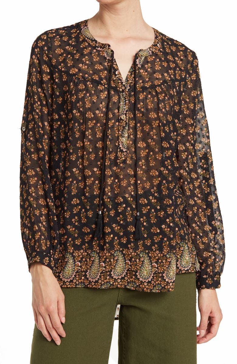 DR2 by Daniel Rainn Daniel Rainn Printed Split Neck Blouse, Main, color, 