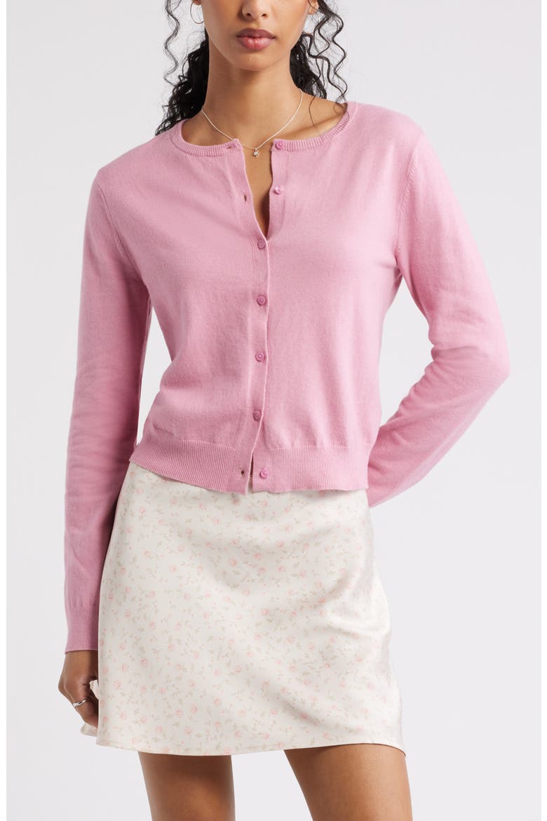 Crewneck Cotton Blend Cardigan, Main, color, PINK PRINCE