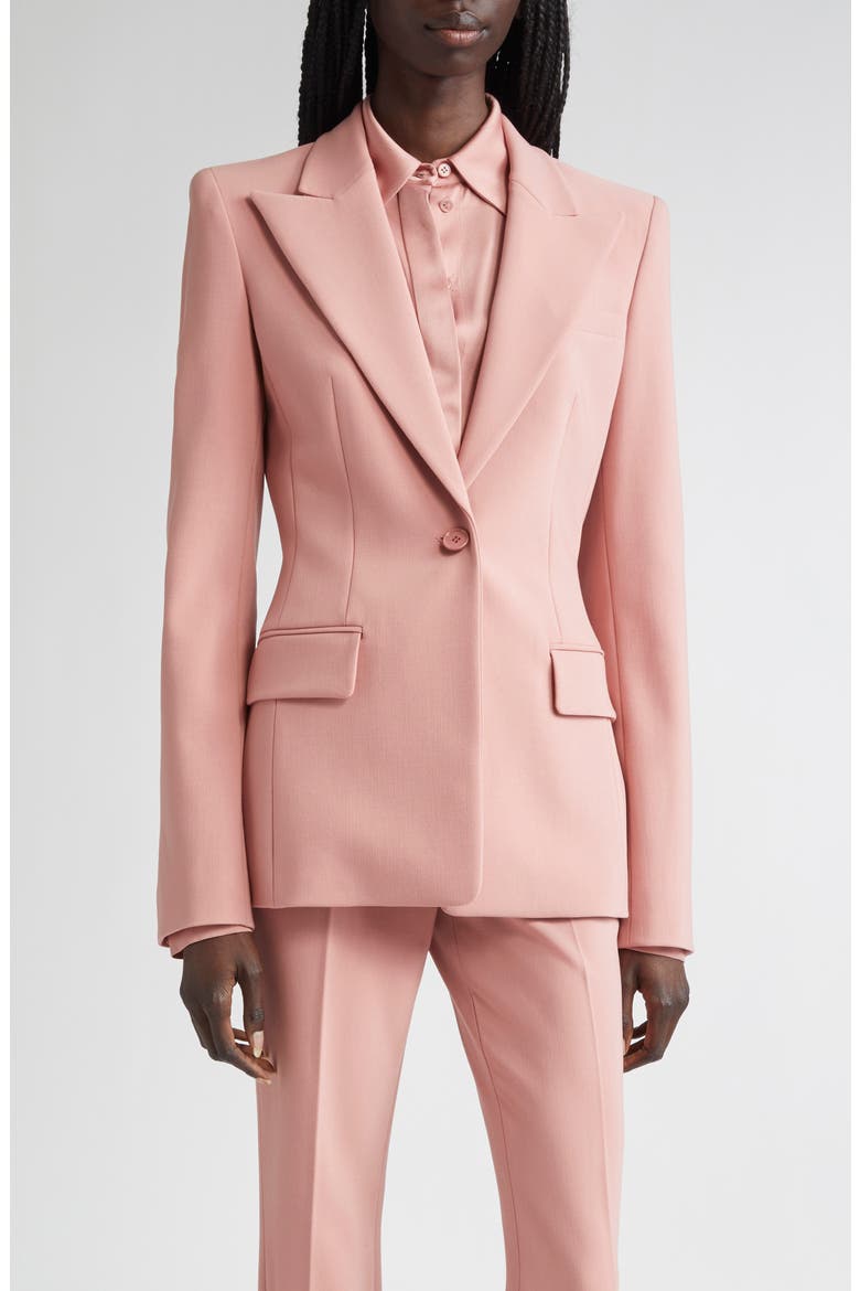 Georgina One-Button Virgin Wool Blend Blazer, Main, color, ROSETTE