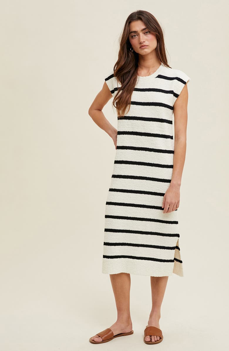 WISHLIST Stripe Cap Sleeve Midi Sweater Dress, Alternate, color, Off White/ Black
