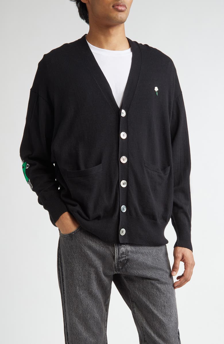 Undercover Beaded Floral Patchwork Cotton & Cashmere V-Neck Cardigan, Main, color, 