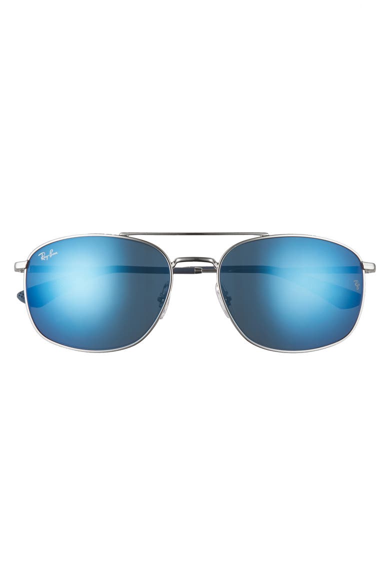 60mm Mirrored Aviator Sunglasses, Alternate, color, SILVER/ BLUE MIRROR BLUE