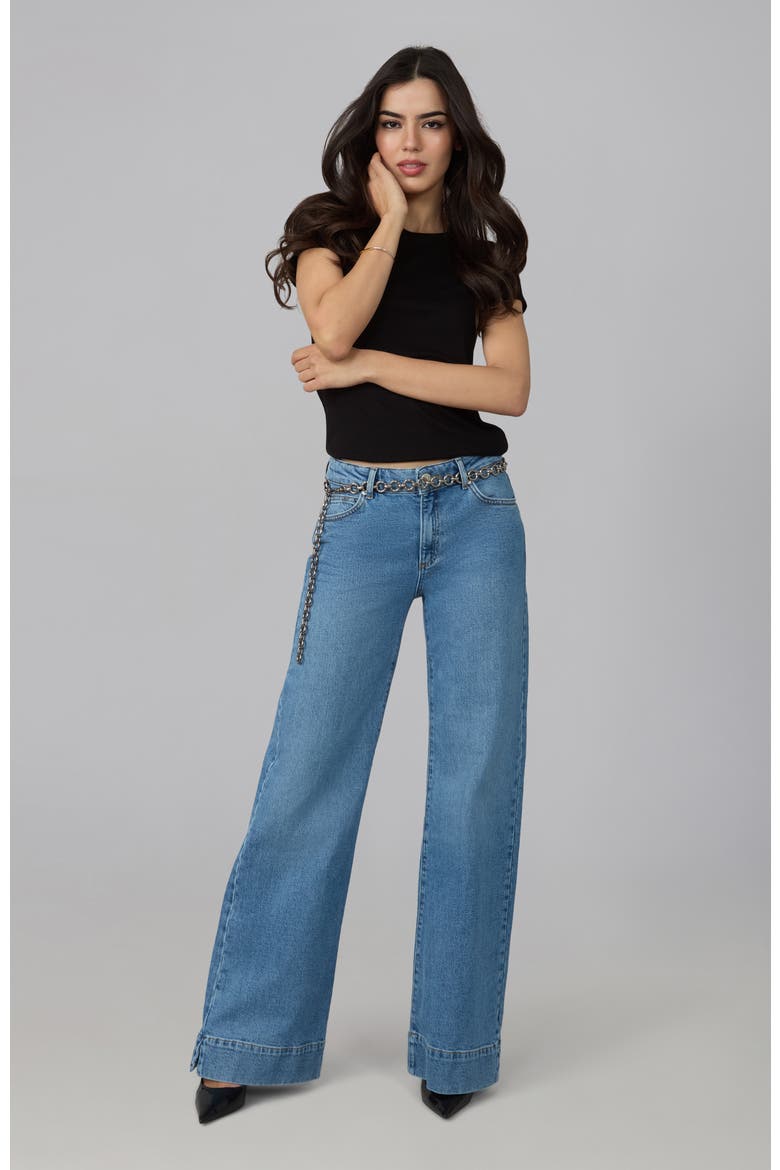 Knox Mid Rise Comfort Flare Jeans, Alternate, color, Sunwashed Indigo