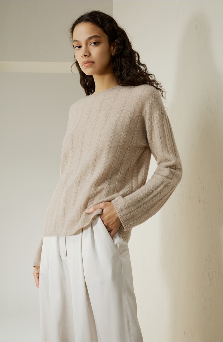 Lilysilk Women's Semi-Sheer Cable-knit Cashmere Sweater, Alternate, color, Beige