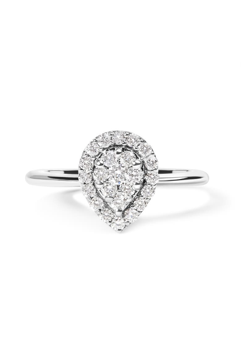 10K White Gold 3/8 Cttw Round-Cut Lab Grown Diamond Cluster Pear Promise Ring, Main, color, White
