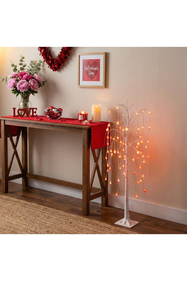 4-ft Pre-Lit Artificial Valentine's Day Willow Tree with 48 Heart Shaped LED Lights, Alternate, color, White