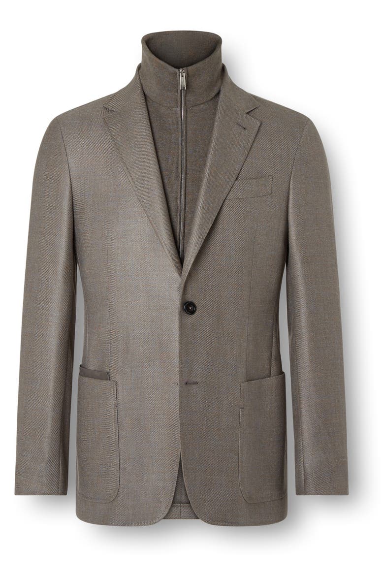 Oasi Cashmere Blend Sport Coat with Detachable Bib, Alternate, color, DARK TAUPE MELANGE