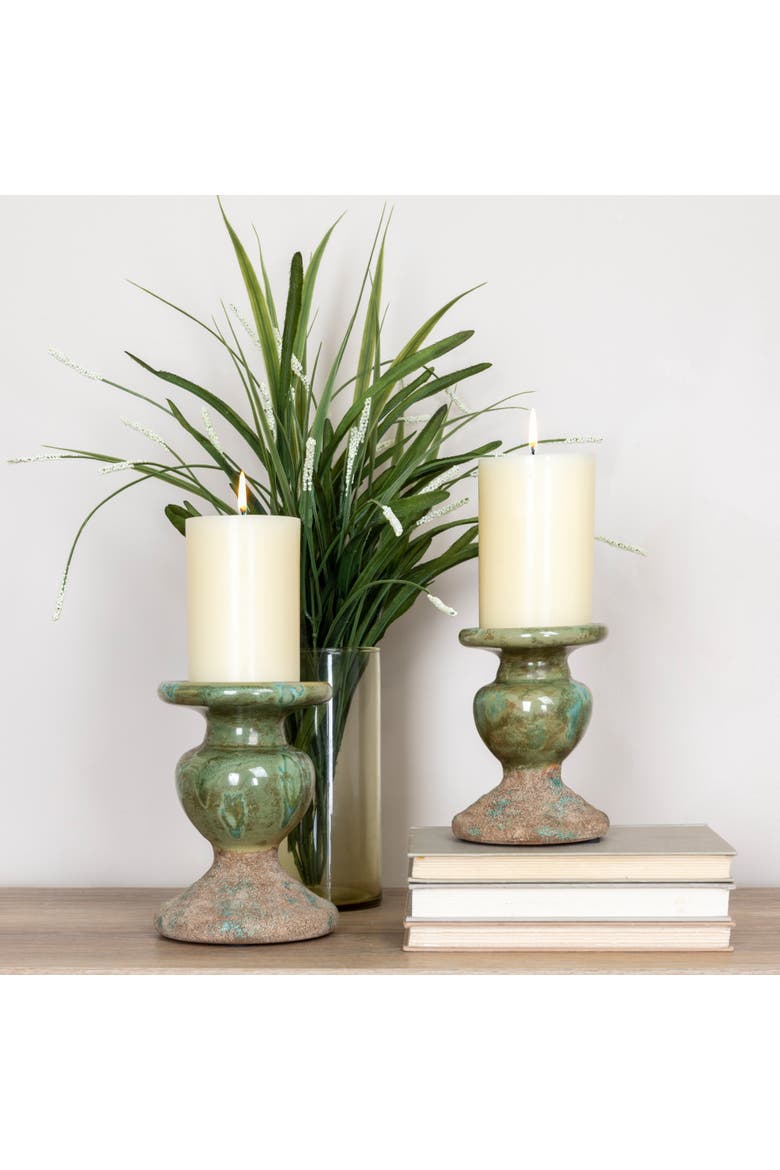 2-Tone Sculptural Pillar Candle Holder, Alternate, color, Green