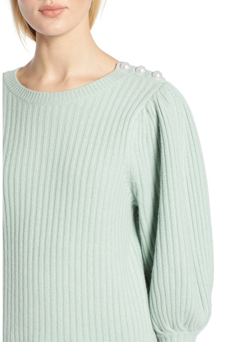 x Atlantic-Pacific Balloon Sleeve Wool & Cashmere Sweater, Alternate, color, GREEN FROZEN