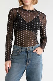 LUV BETSEY Flocked Funnel Neck Top