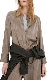 MANGO Stripe Satin Button-Up Shirt