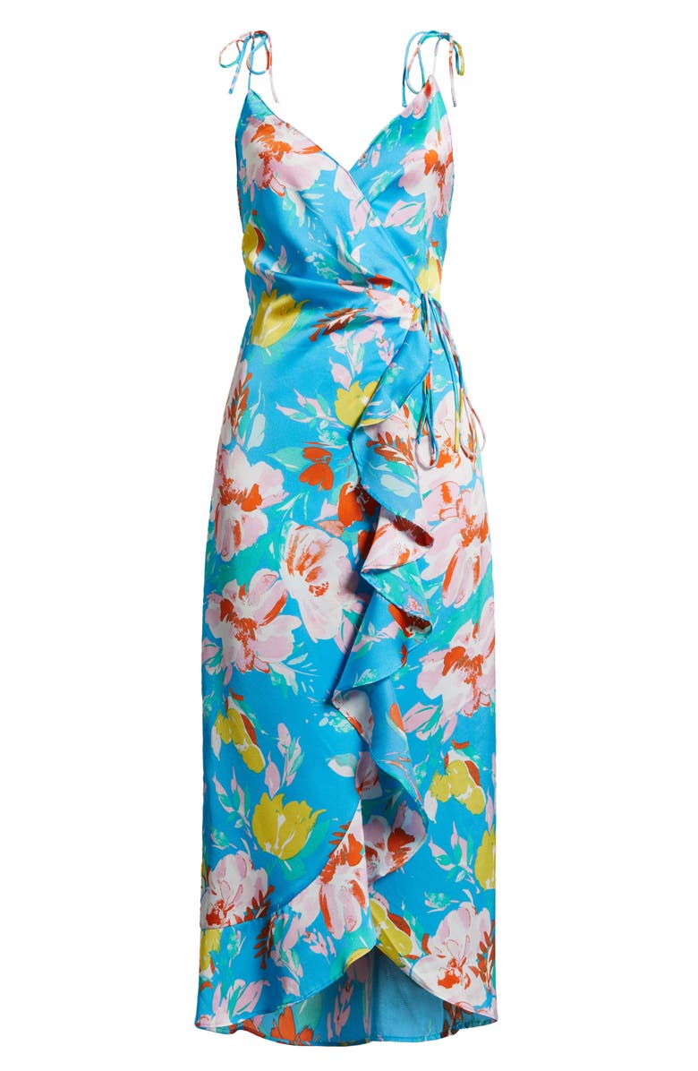 ASTR the Label Floral Satin Wrap Dress, Alternate, color, 