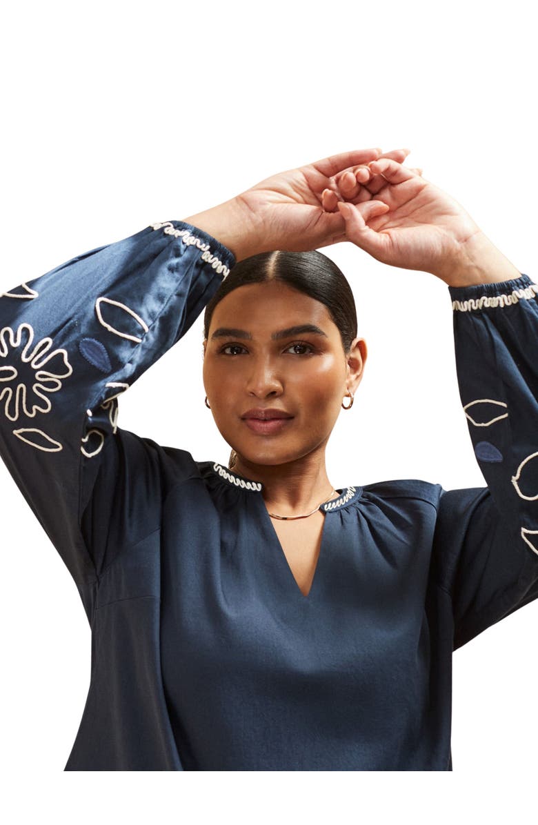 Live Unlimited Long Sleeve Embroidered Blouse, Alternate, color, Blue