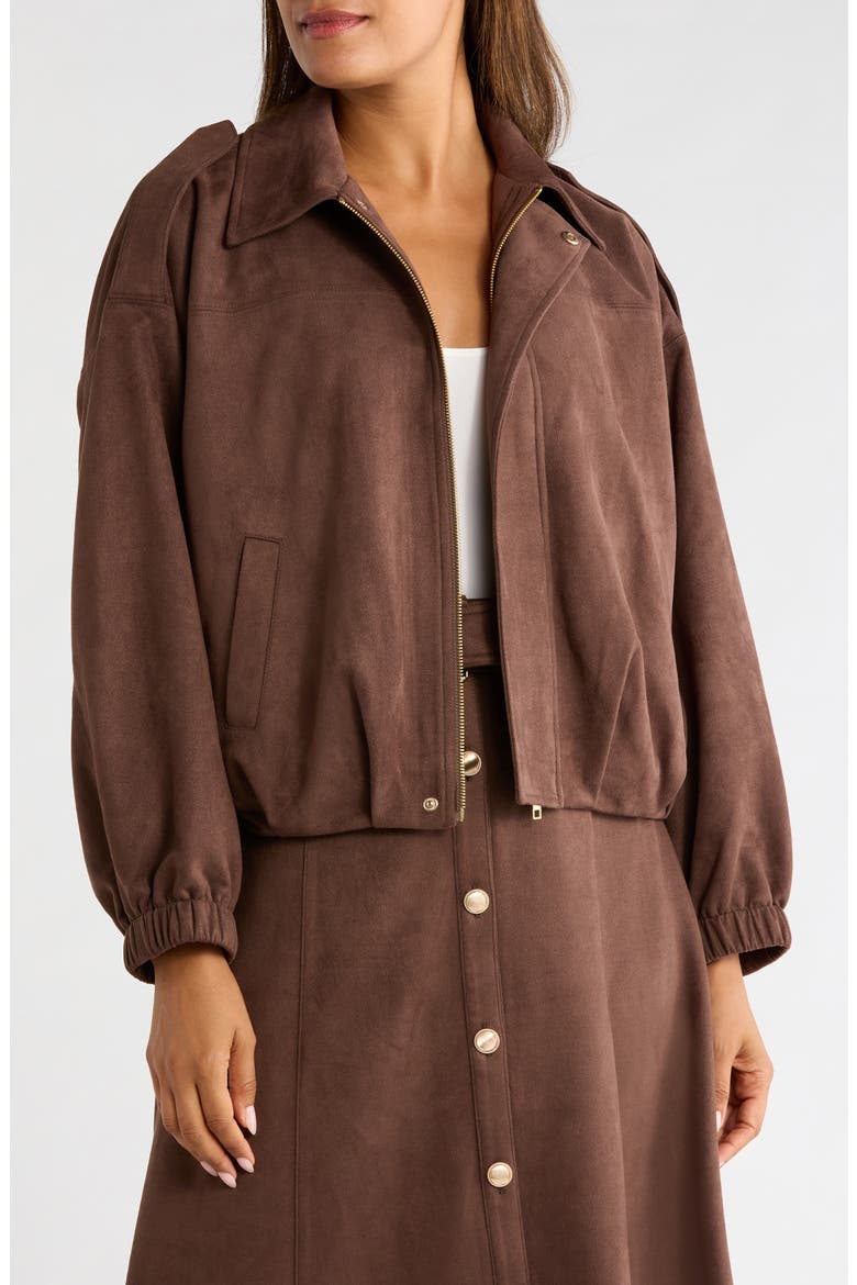 Faux Suede Bomber Jacket, Main, color, COFFEE BEAN