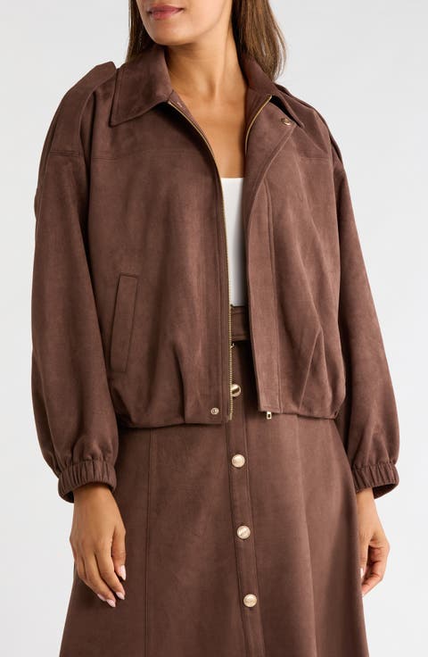 Faux Suede Bomber Jacket