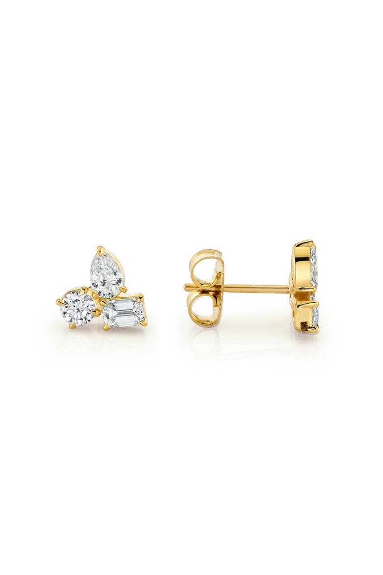 Montage 3 Cluster Stud Earrings, Alternate, color, Yellow Gold