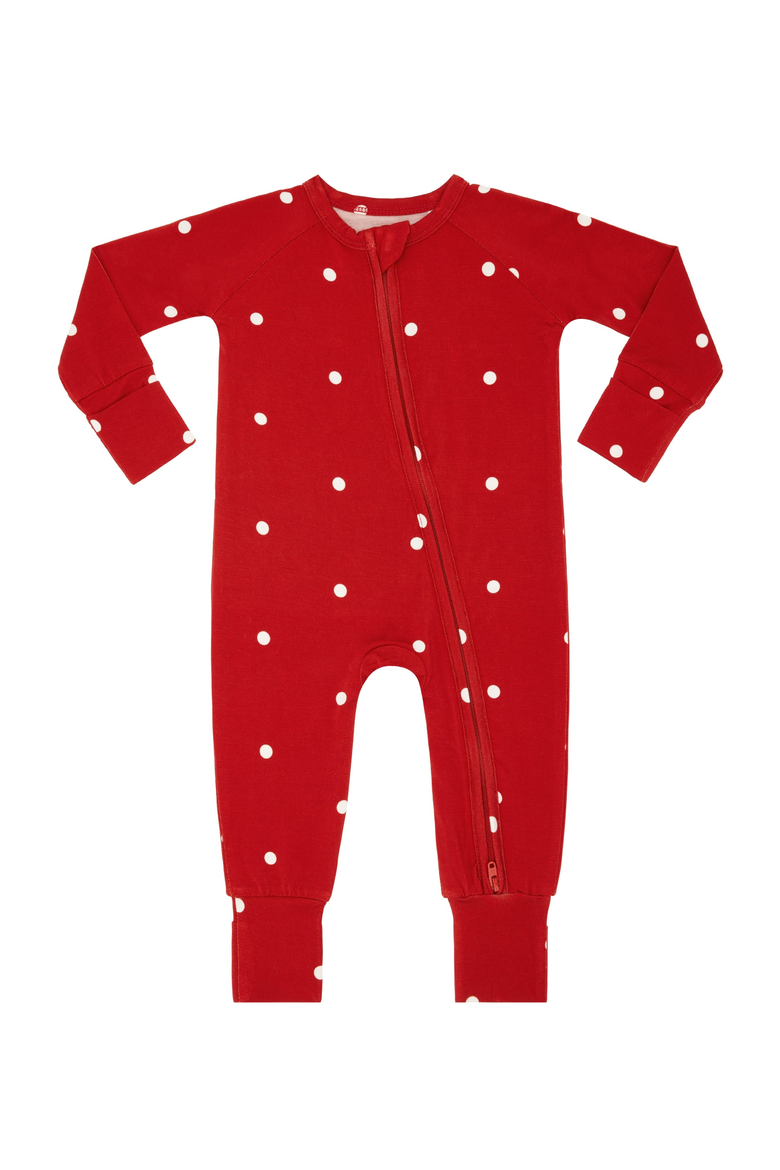 Polka Dot Zipper Romper, Main, color, Ruby Dot