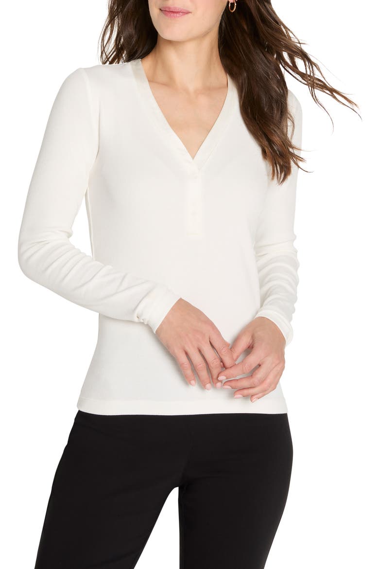 Trimmed Knit Rib V-Neck Top, Main, color, CLASSIC CREAM