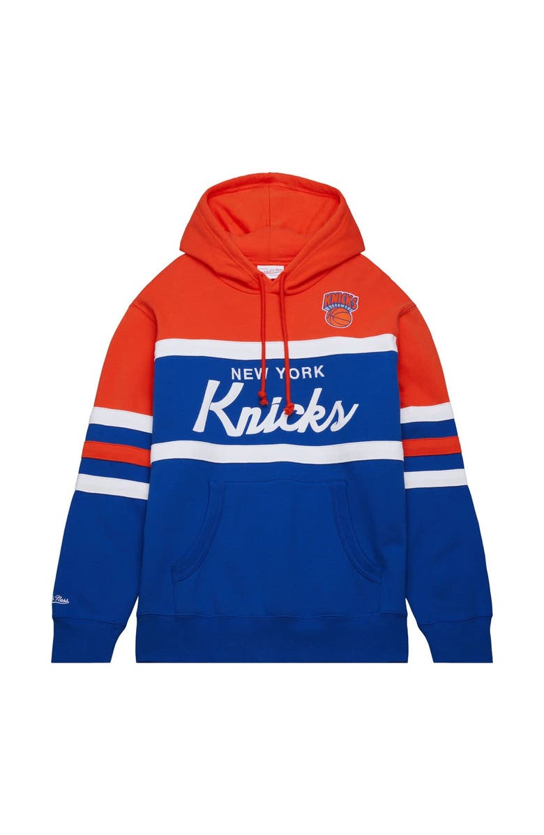 Mitchell & Ness Men's Mitchell & Ness Blue/Orange New York Knicks Head Coach Pullover Hoodie, Alternate, color, 