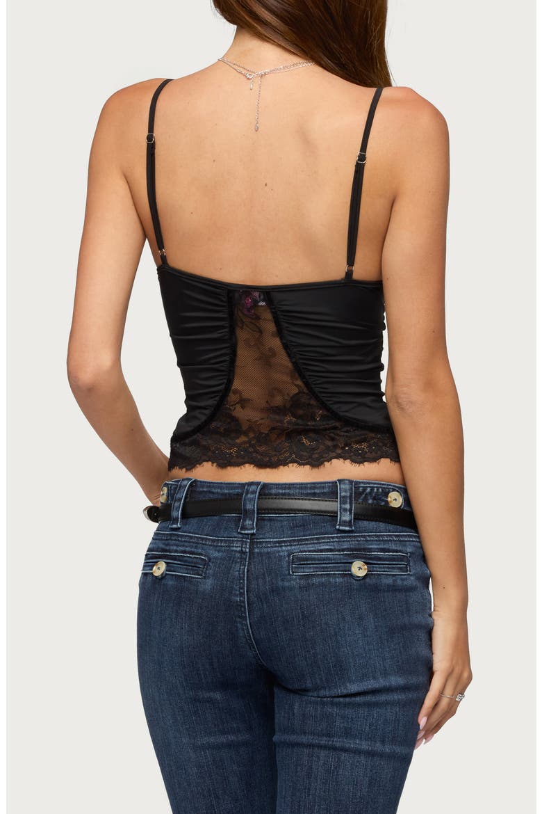 Yanny Lace Trim Satin Camisole, Alternate, color, BLACK