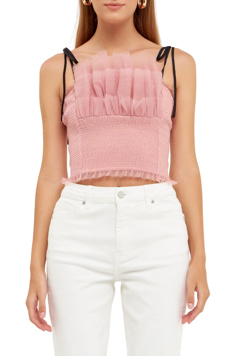 Tulle Crop Tank Top, Main, color, PINK