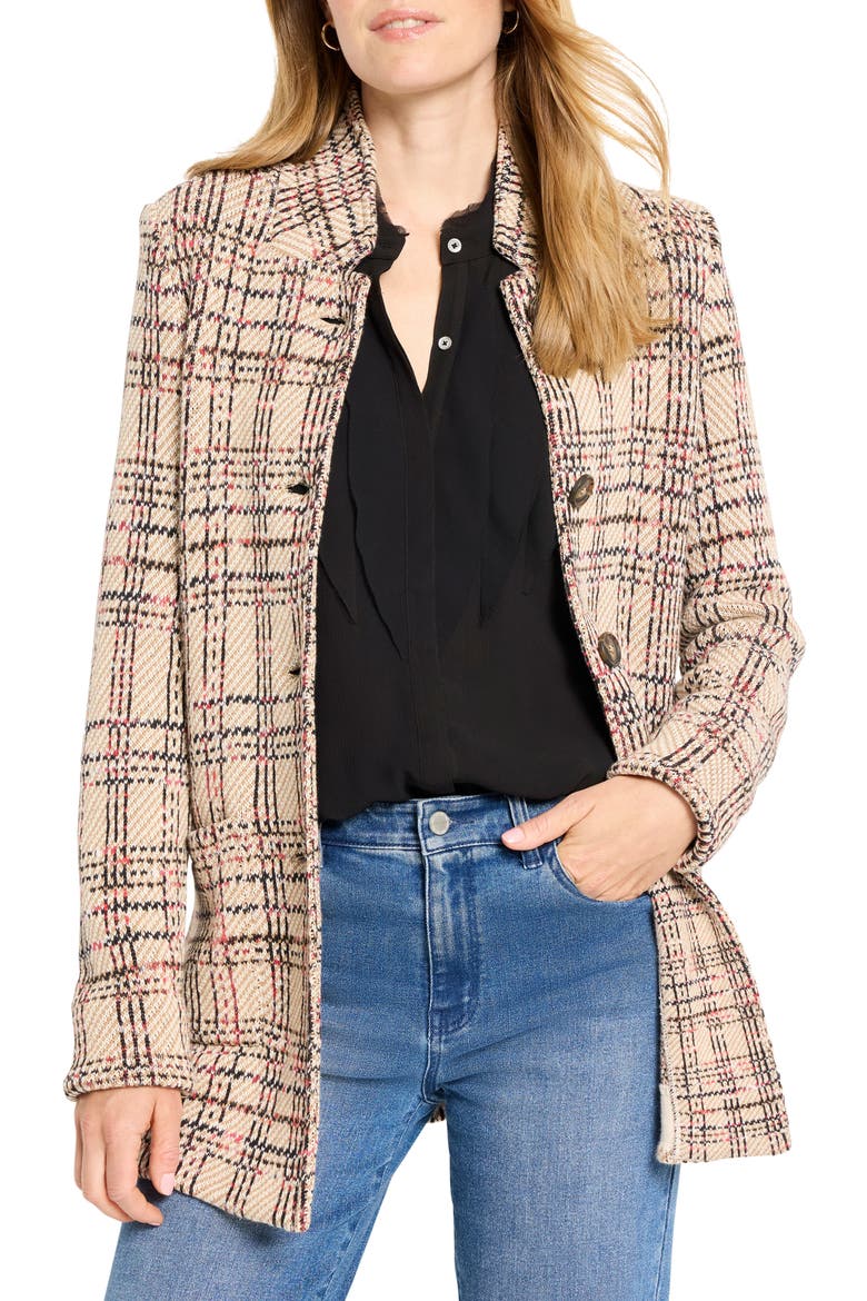 Stitchy Plaid Knit Blazer, Main, color, NEUTRAL MULTI