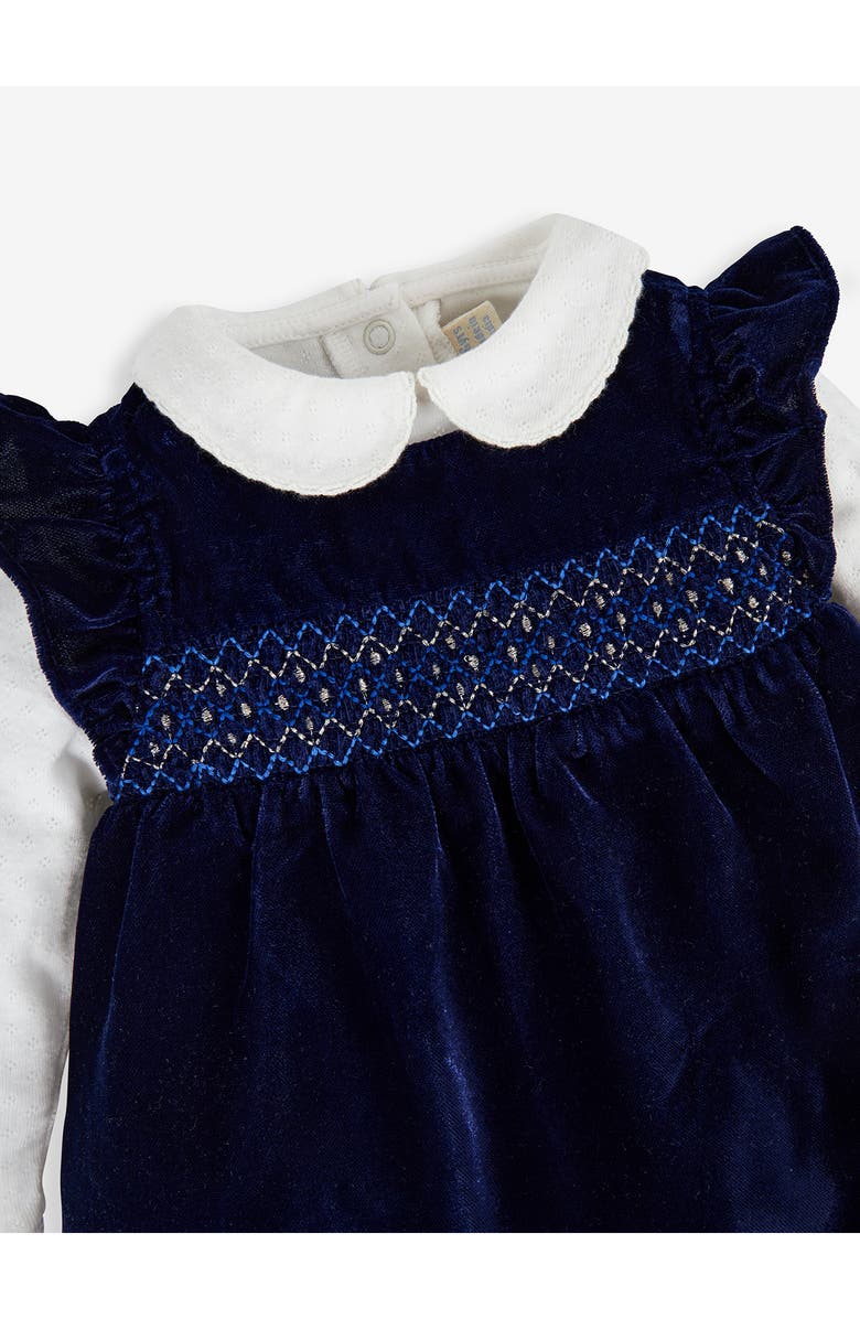 JOJO MAMAN BEBE Long Sleeve Pointelle Bodysuit and Embroidered Velvet Dress Set, Alternate, color, 