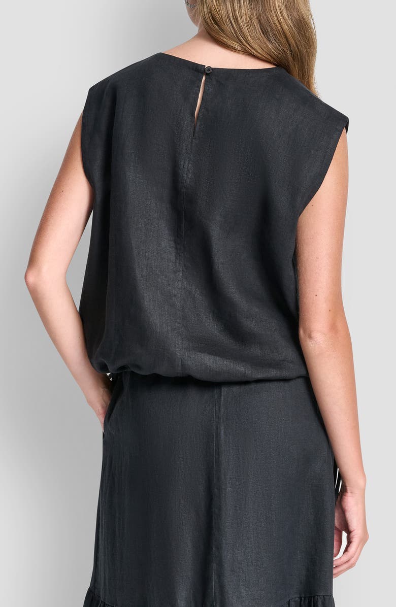 DKNY Drawstring Hem Linen Top, Alternate, color, Black
