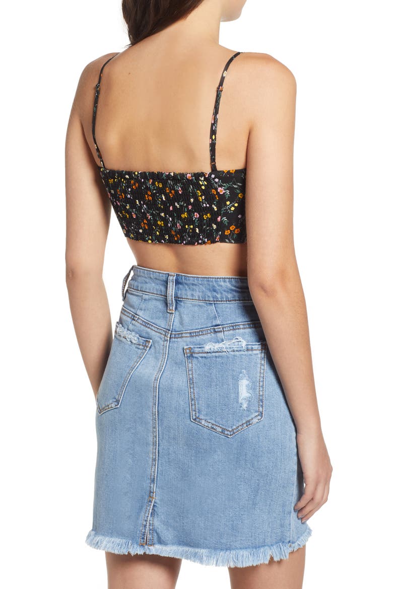 Lias Twist Front Crop Top, Alternate, color, NOIR PETITE FLEUR