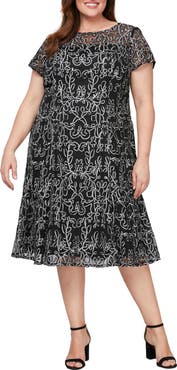 SL FASHIONS Sheer Yoke Soutache Cocktail Dress