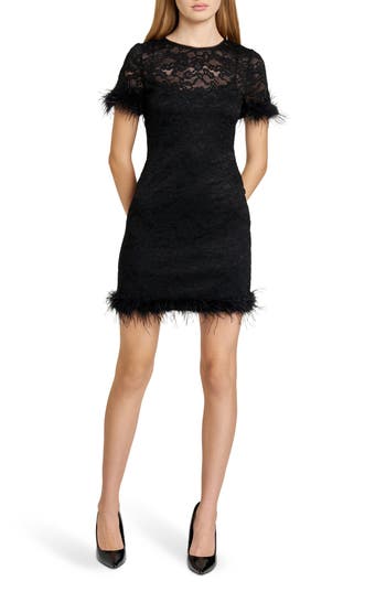 Wayf Alina Feather Lace Minidress In Black