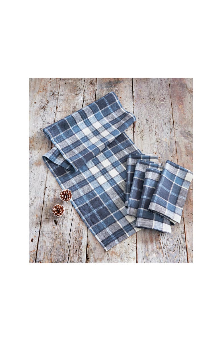 tag Mirage Plaid Table Runner Blue Cotton Perfect for Christmas, Alternate, color, Blue