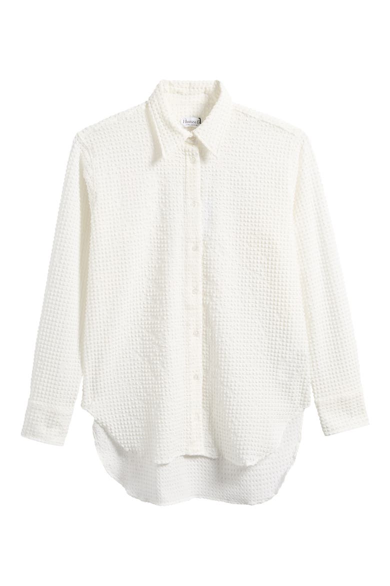 Seersucker Button-Up Top, Alternate, color, WHITE