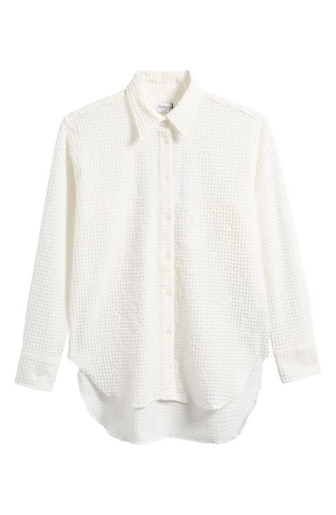 Seersucker Button-Up Top