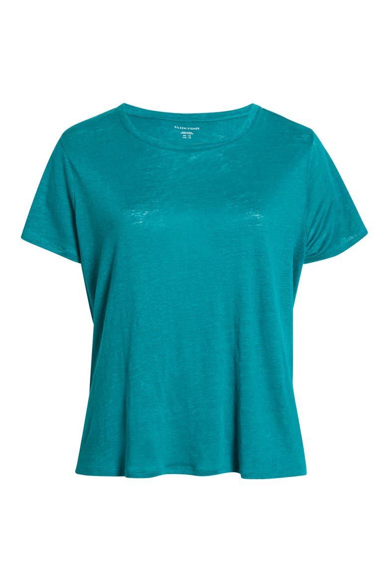 Organic Linen Crewneck T-Shirt, Alternate, color, TEAL