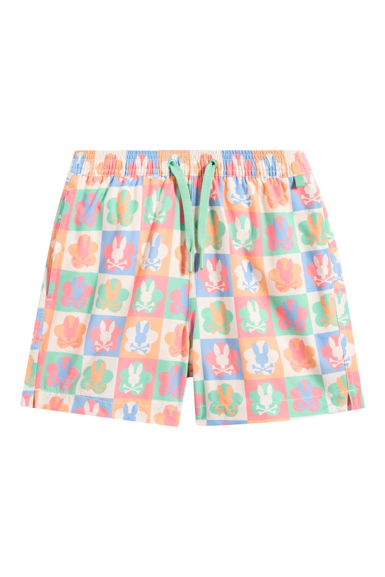 Kids' Aiden Bunny Print Swim Trunks, Main, color, PRISTINE