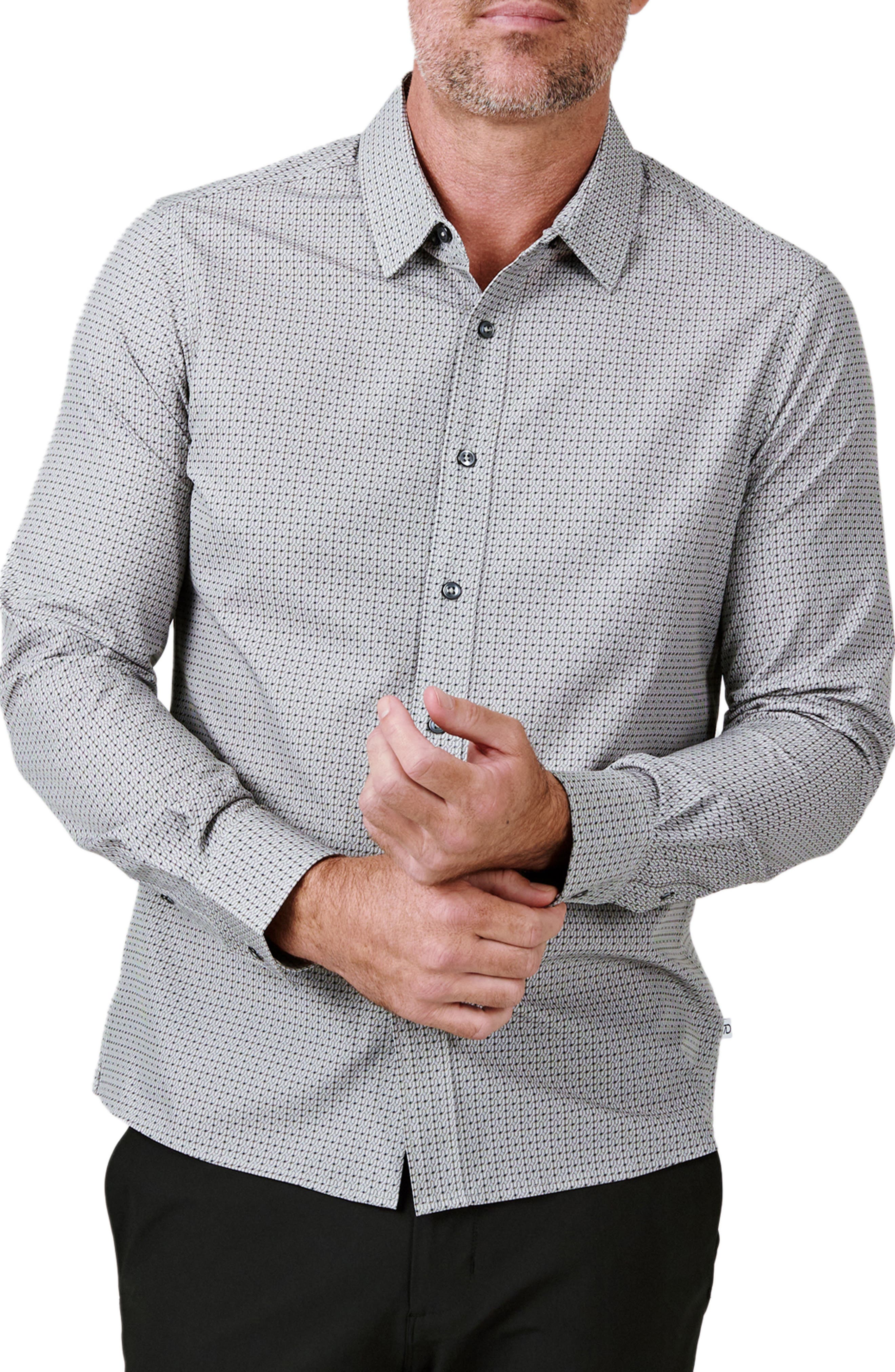Landon Geo Print Performance Button-Up Shirt