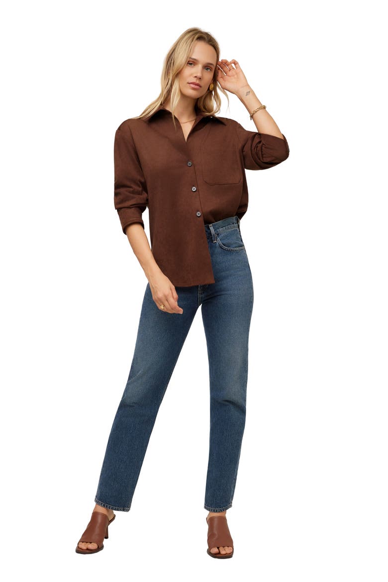 Leighton Ruched Sleeve Shirt, Alternate, color, WOOD